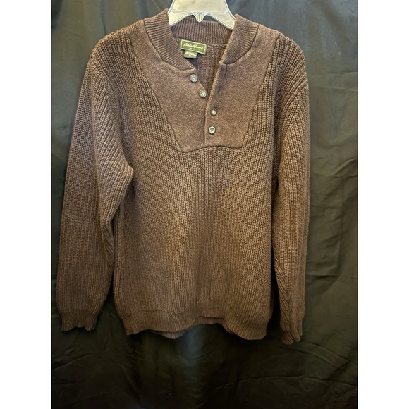 EDDIE BAUER Henley Sweater Mens M Brown Knit Pullover - Picture 2 of 11